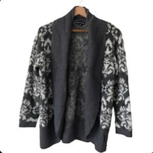 Black Rivet Soft & Cozy fuzzy shawl collar cardigan|Sweater grey/white SZ M